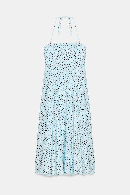VESTIDO MIDI FLUIDO HALTER VOLUMEN
