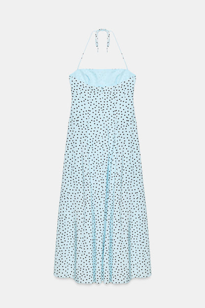 VESTIDO MIDI FLUIDO HALTER VOLUMEN